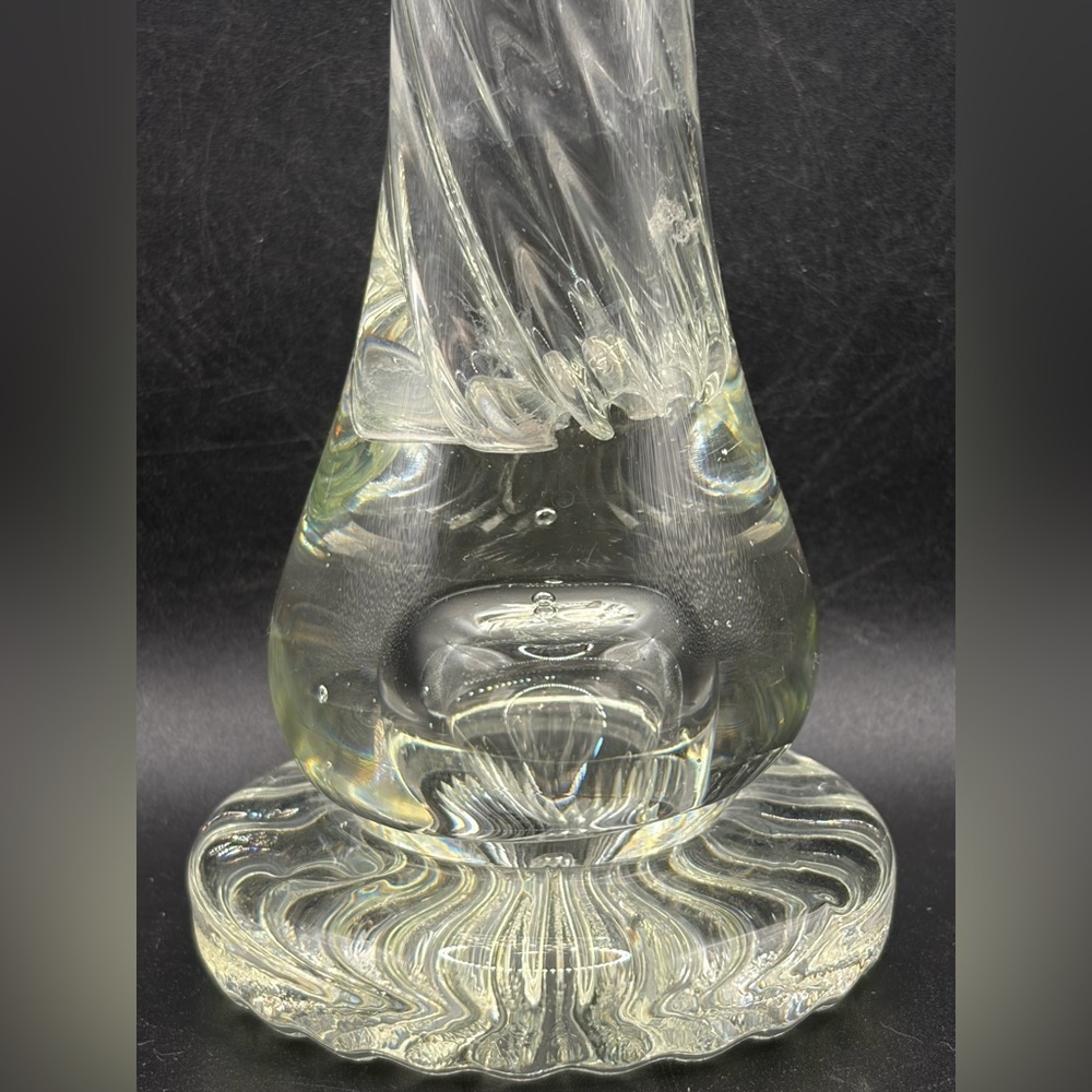 Vintage Mid Century Swung Glass Vase Chunky Ruffled Thick Walled Vessel Decor - Picture 9 of 14
